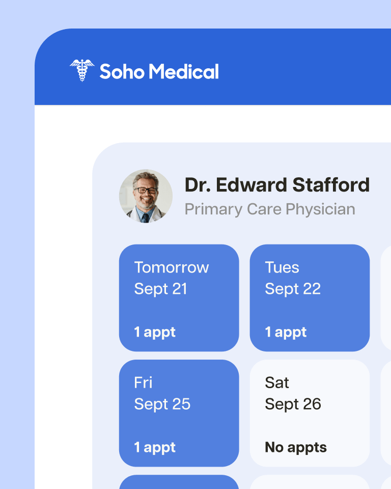 The Zocdoc booking flow on a practice website